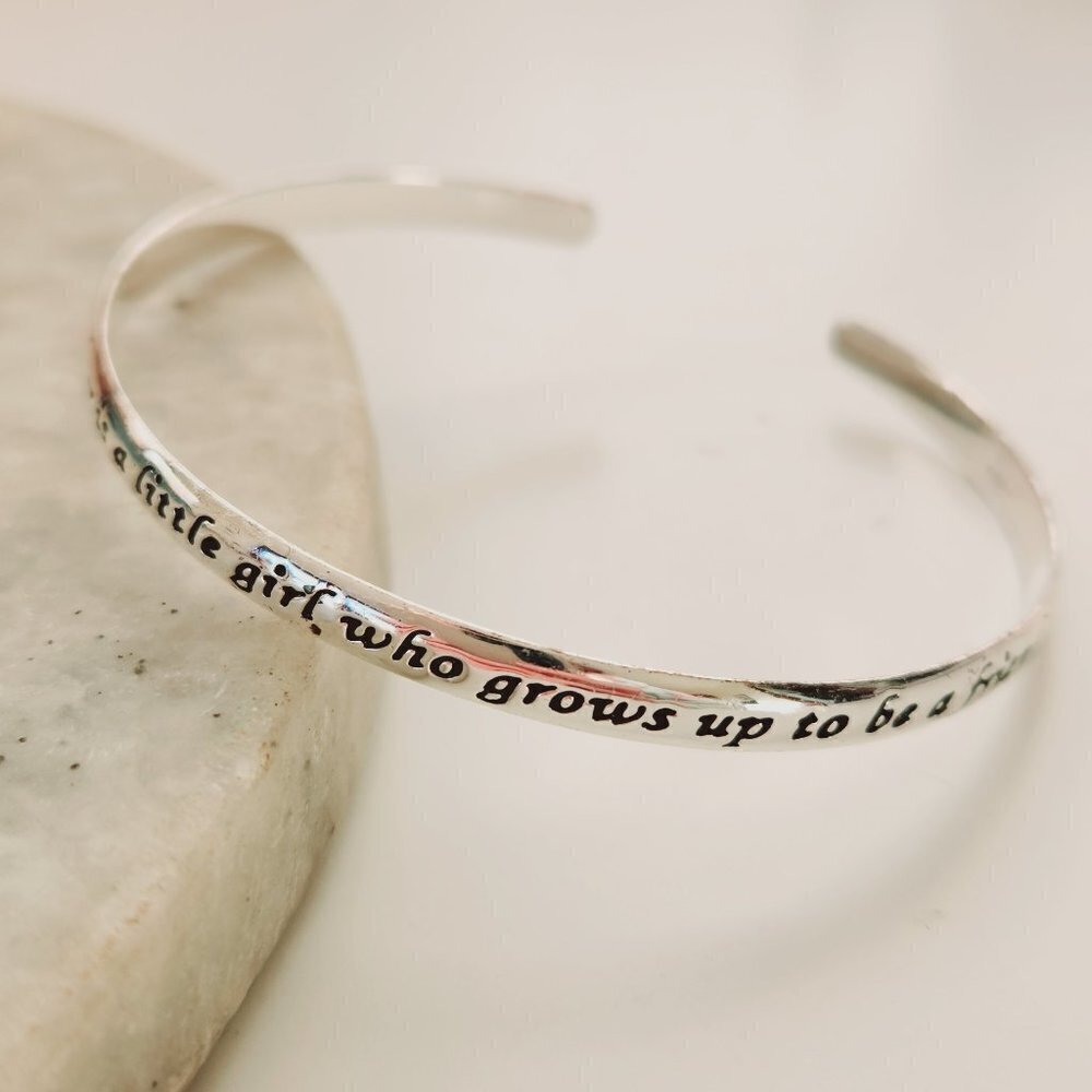 Daughter Grows Up to be Friend 925 Silver Dainty Thin Minimalist Cuff Bracelet